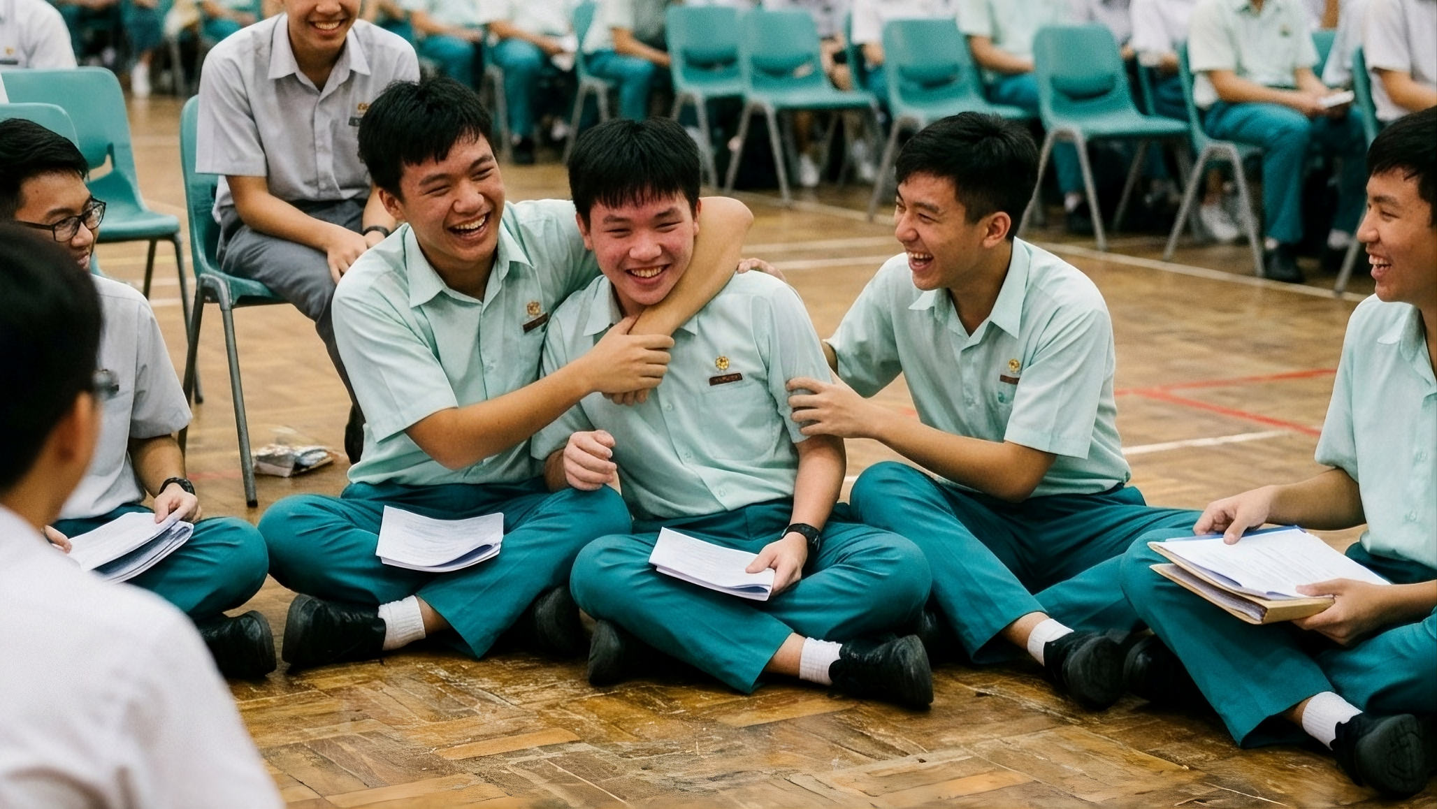 Students laughing and learning together